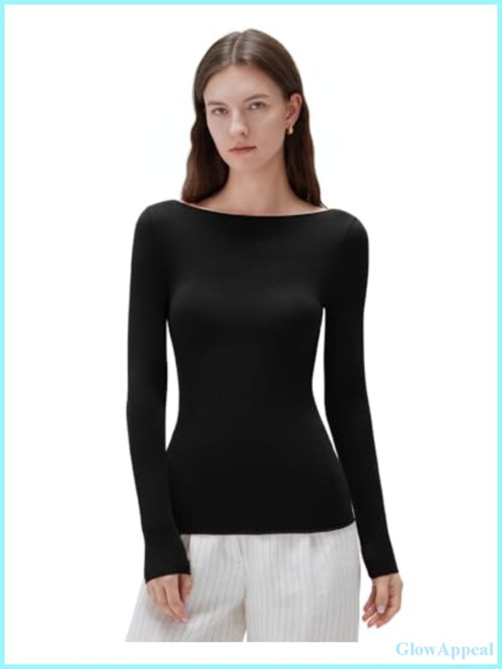 Cashmere Modal Blend Boat Neck Long Sleeve Fitted Knit Top